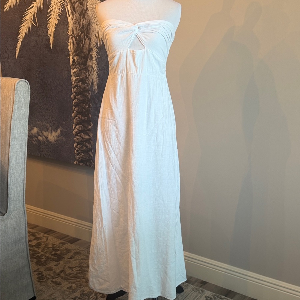 Strapless White Maxi Dress with Twist Front Detail